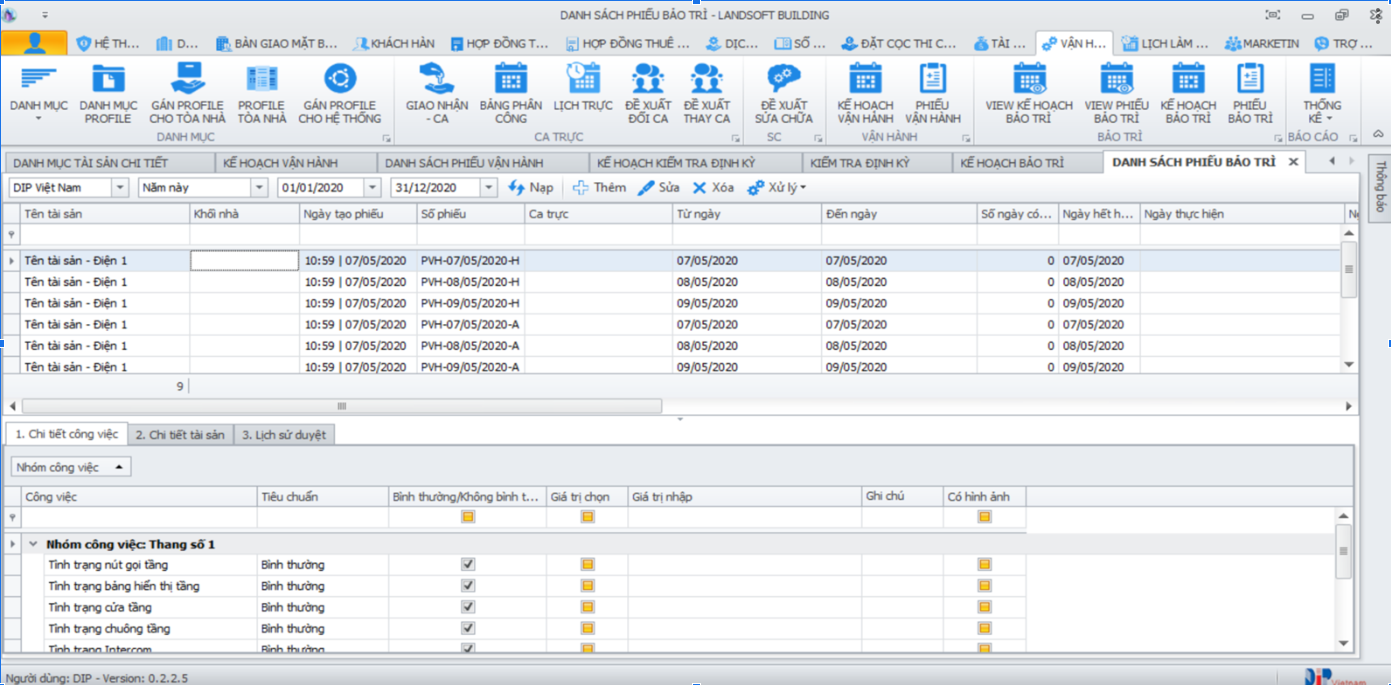 Phần mềm quản lý chuỗi tòa nhà chung cư Landsoft Building 30 checklist bao tri