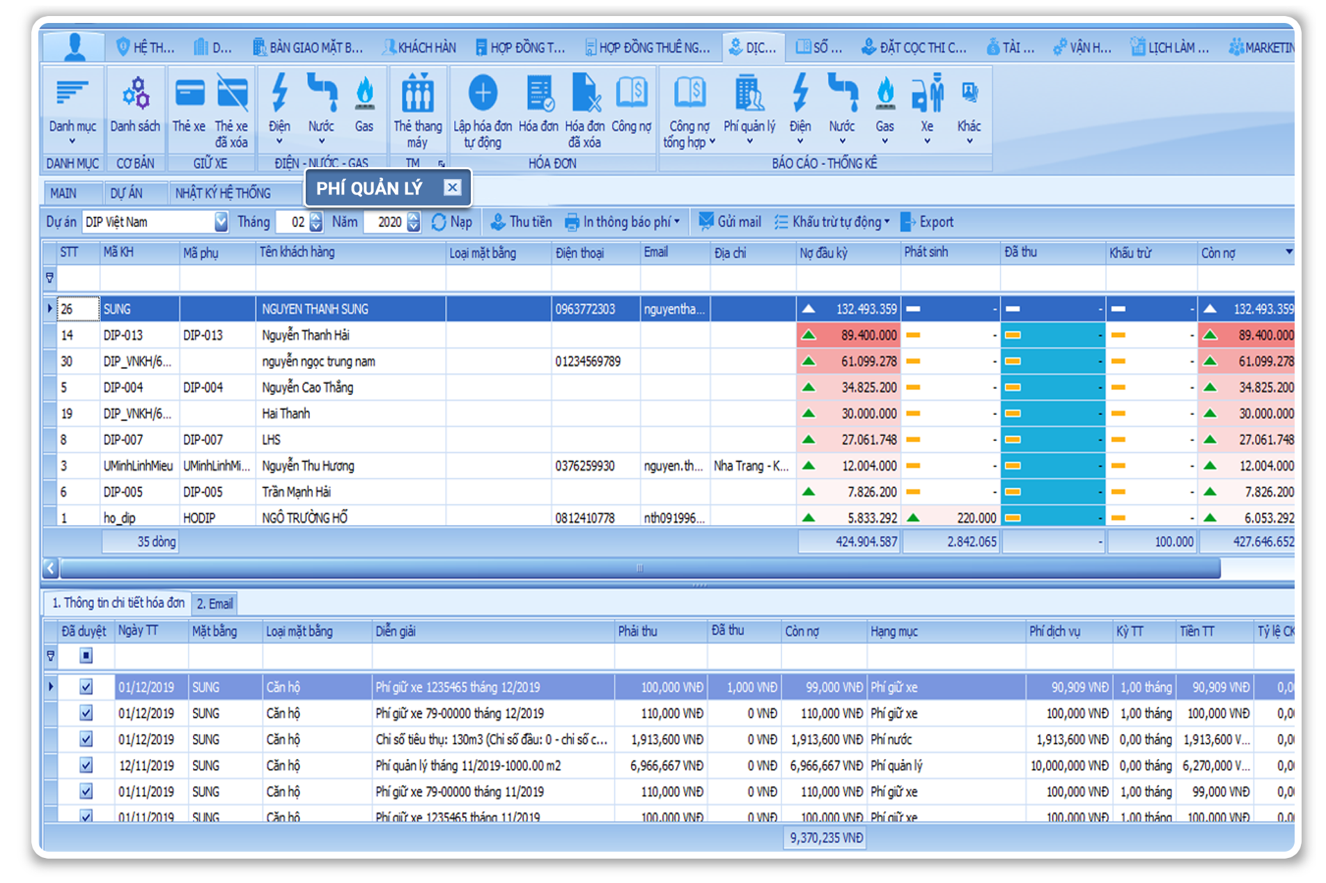 Phần mềm quản lý chuỗi tòa nhà chung cư Landsoft Building 21 quan ly mat bang phi quan ly